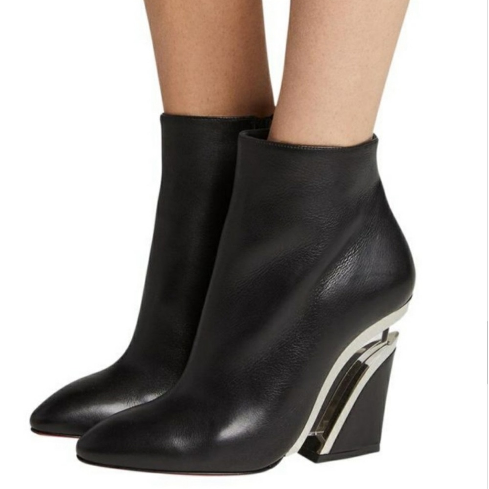 Christian Louboutin 'leviti' Bootie Black / Nickel Womens 6.5 US / 37 EU.